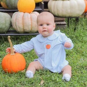 Blue Gingham Knit Crochet Pumpkin Diaper Set